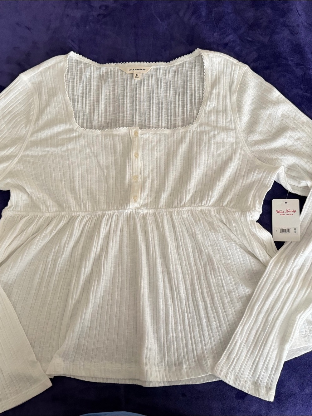 Lucky Brand Women’s White Babydoll Henley Size XL - Picture 4 of 4